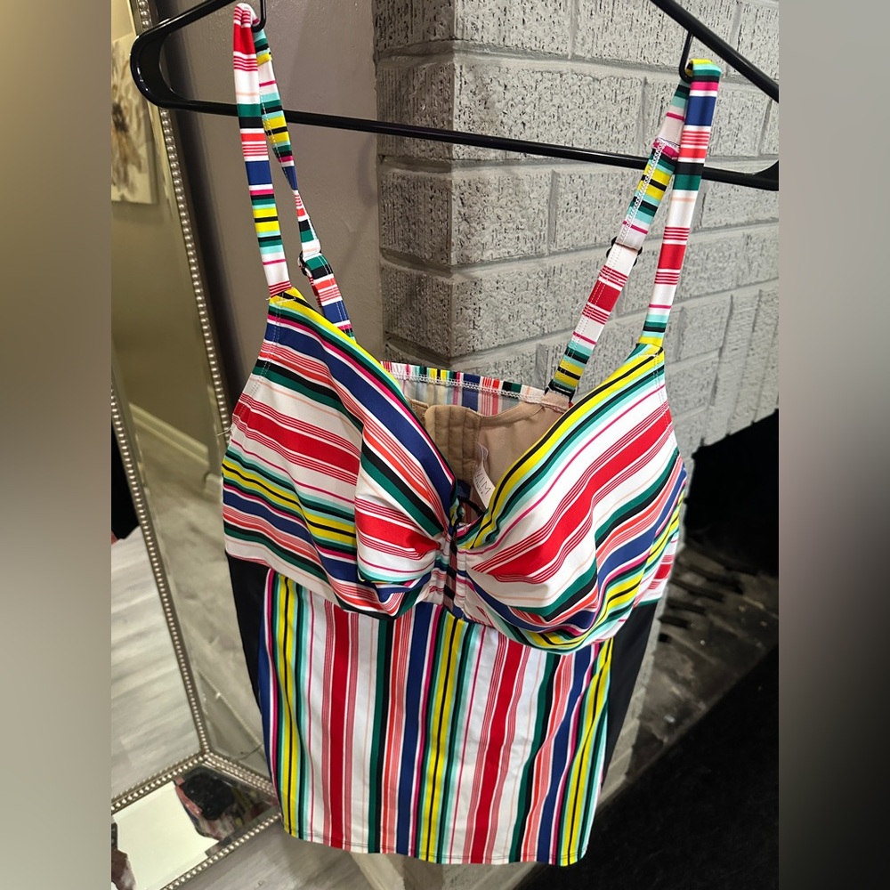Cacique Multicolor Striped Swim top
